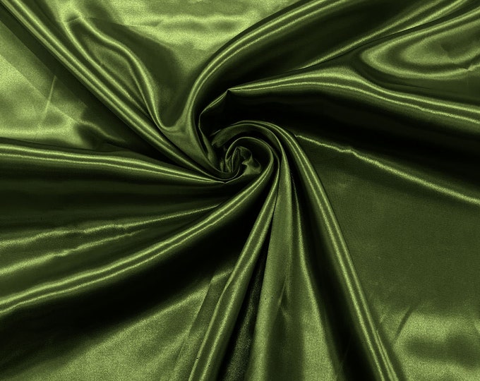 Dark Sage Green Shiny Charmeuse Satin Fabric for Wedding Dress/Crafts Costumes/58” Wide /Silky Satin