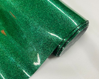 Emerald Green 53/54" Wide Shiny Sparkle Glitter Vinyl, Faux Leather PVC-Upholstery Craft Fabric Sold by The Yard.