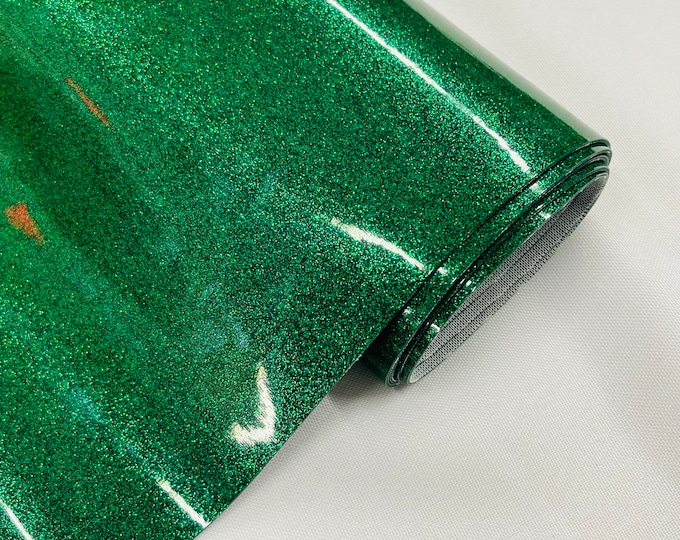 Emerald Green 53/54" Wide Shiny Sparkle Glitter Vinyl, Faux Leather PVC-Upholstery Craft Fabric Sold by The Yard.
