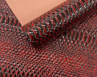 Devil Red Crocodile Vinyl Fabric, Shiny 3D Embossed Faux Leather 54" Wide
