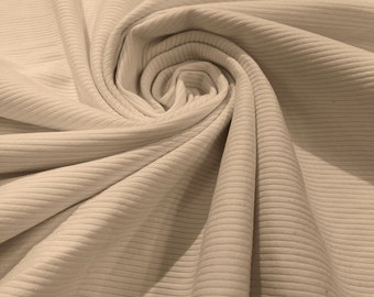 Cream - Heavy Weight 380GSM Stretch Rib Knit Fabric Rayon Spandex (By The Yard)