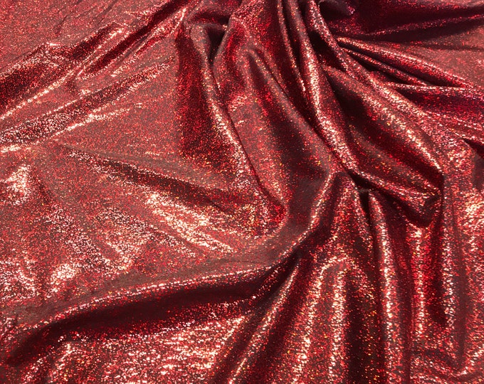 Red iridescent shattered glass design 4 way Stretch nylon spandex-dresses-fashion-apparel-leggings-bathing suits-sold by the yard.