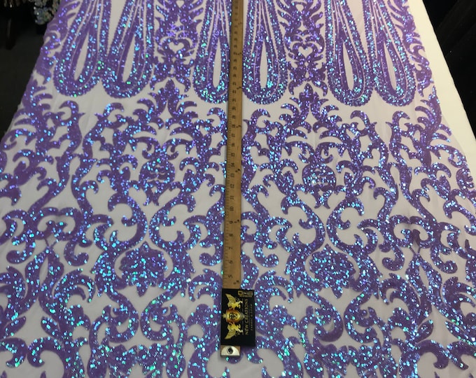 Lavender iridescent sequin classic design on a 4 way stretch mesh fabric-prom-nightgown-sold by the yard-free shipping in the usa-