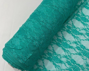 Tecido de renda elástica, estampa floral jade vintage, com quatro direções de rotação, vendido por metro, 147 cm de largura.