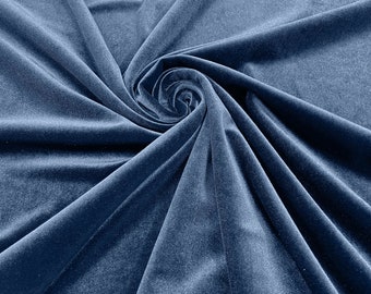 Steel Blue 60" Wide 90% Polyester 10  percent Spandex Stretch Velvet Fabric for Sewing Apparel Costumes Craft, Sold By The Yard.