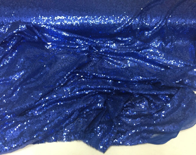 Royal blue mermaid fish scales-mini sequins embroider on a 2 way stretch mesh fabric-sold by the yard-