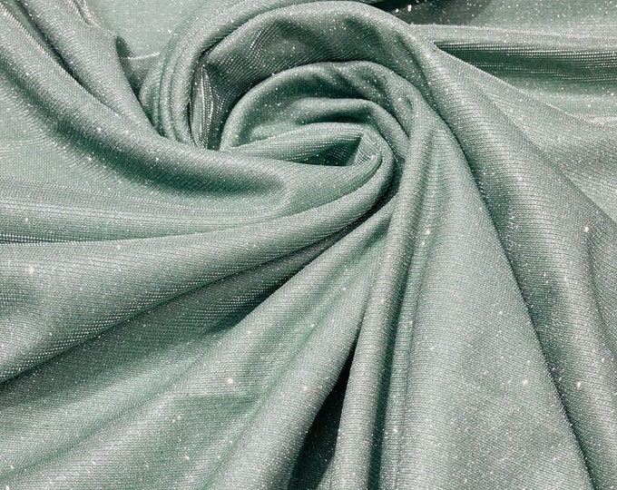 Mint Green Stretch glitter shimmer 58” wide-Glimmer-Sparkling Fabric-Prom-Nightgown-Sold by the yard.