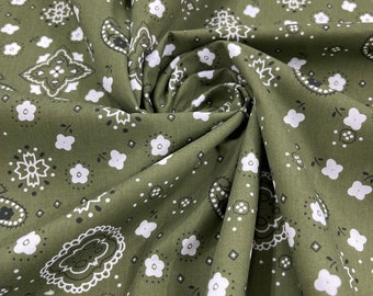 Olivgrün 58/59 "breiter 65% Polyester 35 Prozent Baumwolle Bandana Print Fabric, gut für Gesichtsmaskenabdeckungen, Kleidung / Kostüm / Quilting-Stoff