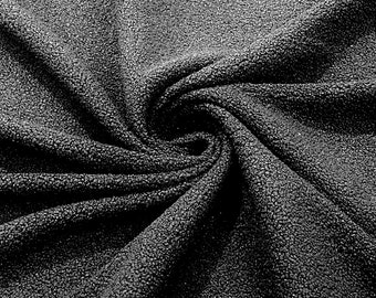 Black Polyester Mechanical Stretch Soft Faux Sherpa Fleece Fabric/by The Yard