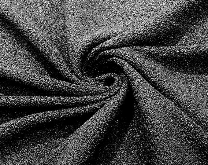 Black Polyester Mechanical Stretch Soft Faux Sherpa Fleece Fabric/by The Yard