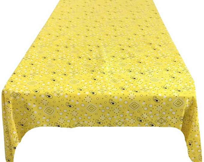 New Creations Fabric & Foam Inc, Bandanna Print Poly Cotton Tablecloth ( Yellow,  Choose Size Below