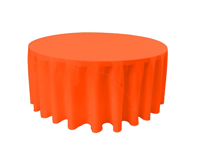 Neon Orange - Solid Round Polyester Poplin Tablecloth With Seamless.
