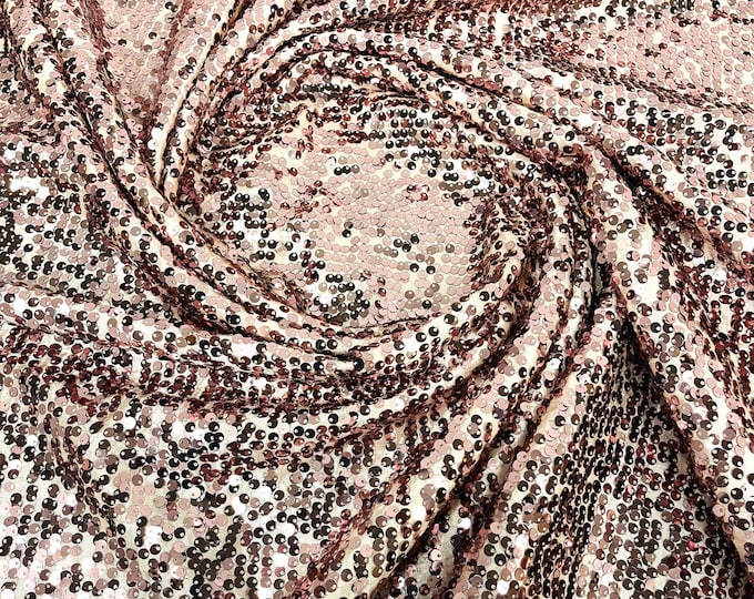 Rose Gold Sequins Taffeta Fabric-Glitz Sequins Taffeta Fabric-Raindrop Sequins-54” Wide-Sold By The Yard.