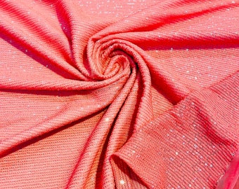 Coral chain shiny sequins design on a 4 way stretch mesh fabric -prom-sold by the yard.