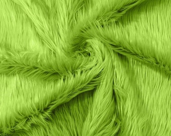 Lime Green Faux Fur Fabric, Long Pile Soft Polyester for Cosplay, Crafts, and Home Decor