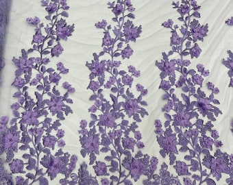 Lavender princess 3d floral design embroider with pearls in a mesh lace-dresses-fashion-decorations-prom-nightgown-sold by the yard.