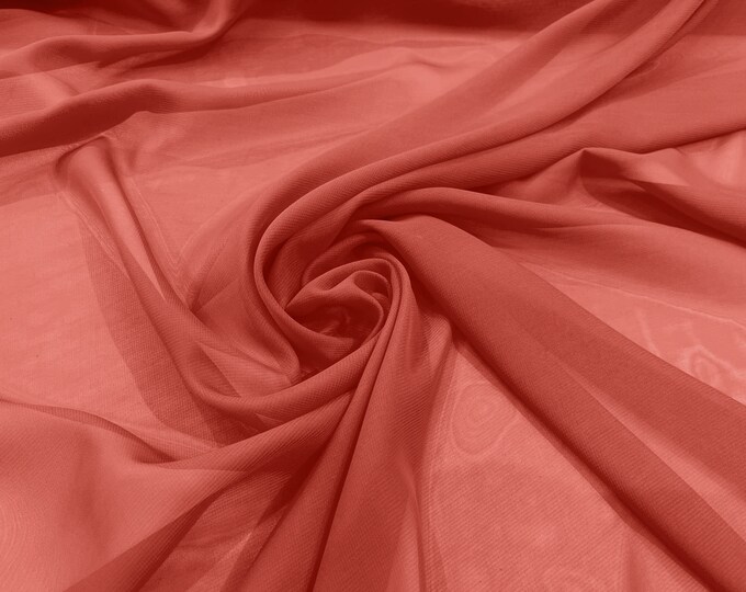 Coral 58/60" Wide 100% Polyester Soft Light Weight, Sheer, See Through Chiffon Fabric/ Bridal Apparel | Dresses | Costumes/ Backdrop