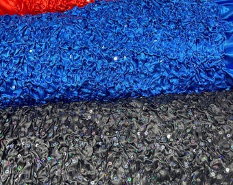 Pleated Satin Ruffle lace Trim With Hologram Sequin/24" Wide/Sold By The Yard.