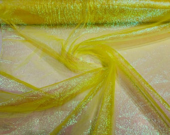 Yellow Iridescent Crush 40-45 Inches Wide 100% Polyester Soft Light Weight, Sheer, See Through iridescent Organza Fabric-Sold By The Yard.