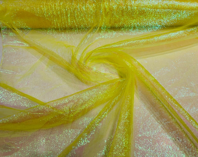 Yellow Iridescent Crush 40-45 Inches Wide 100% Polyester Soft Light Weight, Sheer, See Through iridescent Organza Fabric-Sold By The Yard.