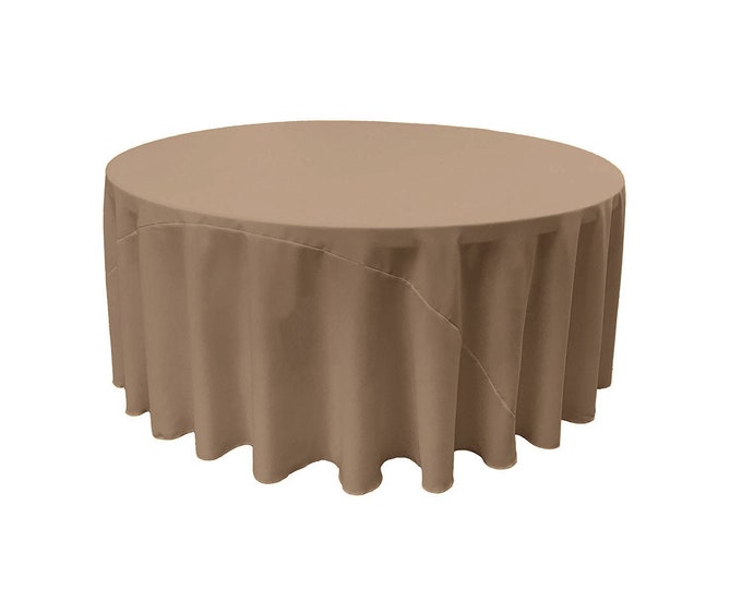 Khaki - Solid Round Polyester Poplin Tablecloth With Seamless.
