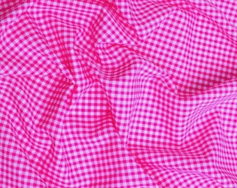 Hot Pink Gingham 1/8" Checkered Poly Cotton 58" Wide Fabric- Sold by the yard