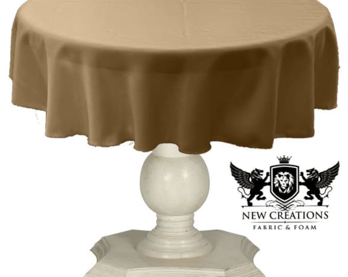 Camel Round Tablecloth Solid Dull Bridal Satin Overlay for Small Coffee Table Seamless.