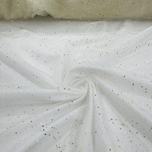 Ivory/Gold sparkle tulle glitter with sequin fabric shimmer/ tulle glitter for dresses/ mesh glitter fabric/ costume fabric.