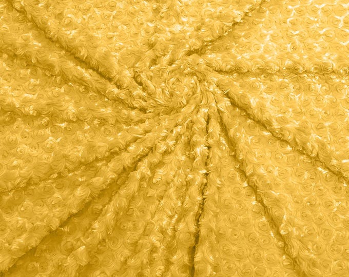 Yellow Minky Swirl Rosebud Plush Fur Fabric| 58" Wide | Apparel.