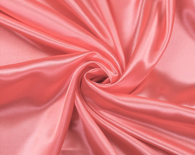 Coral Charmeuse Bridal Solid Satin Fabric for Wedding Dress Fashion Crafts Costumes Decorations Silky Satin 58” Wide Sold By The Yard.