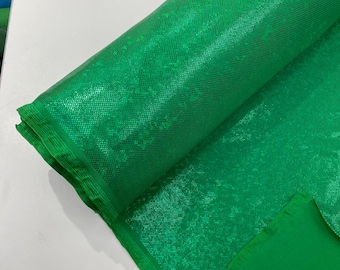 Green Shattered Glass Foil Hologram/58” Wide/4 Way Stretch Spandex Nylon Tricot by the yard.