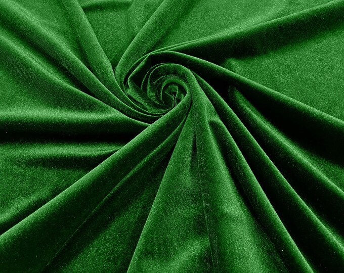 Kelly Green 60" Wide 90% Polyester 10 percent Spandex Stretch Velvet Fabric for Sewing Apparel Costumes Craft, Sold By The Yard.