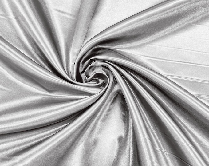 Silver Heavy Shiny Polyester Bridal Satin Fabric 58" Wide | Bridesmaid Dresses| Wedding Fashion.