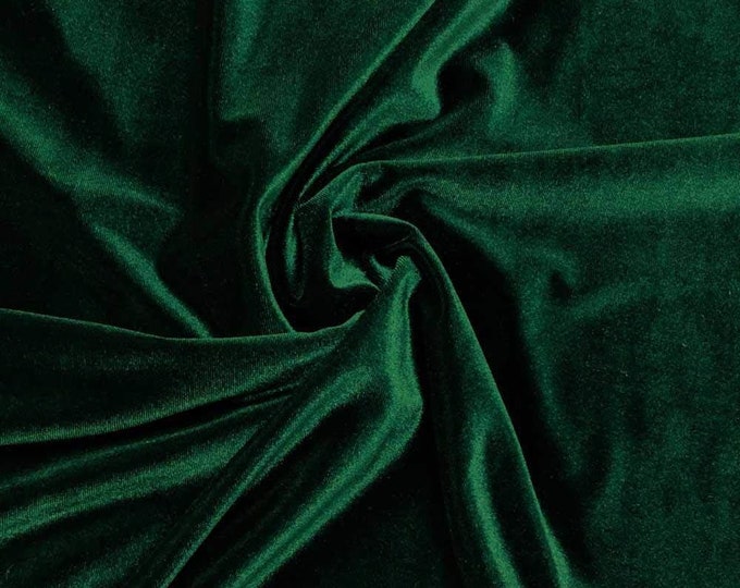 Hunter Green 60" Wide 90% Polyester 10  percent Spandex Stretch Velvet Fabric for Sewing Apparel Costumes Craft, Sold By The Yard.