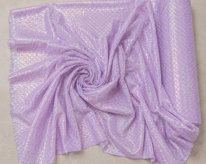 Lilac Iridescent Mermaid Fish Scale Stretch Spandex Fabric by the Yard, Shiny Lycra for Costumes, Swimwear & Dresses