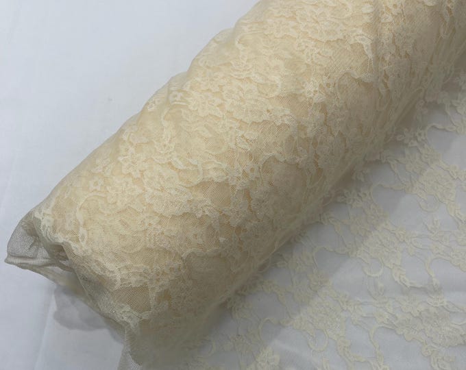 Ivory Floral Vintage 4-Way Stretch Lace by the yard.
