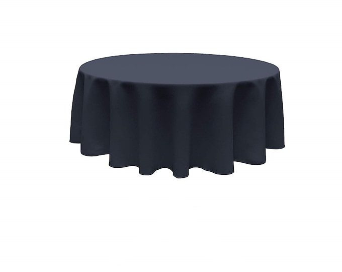 Navy Blue - Solid Round Polyester Poplin Tablecloth Seamless.