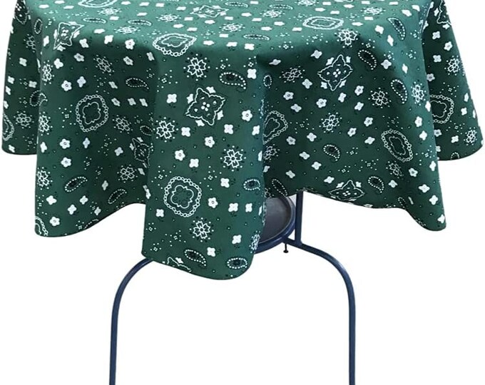 New Creations Fabric & Foam Inc, Round Print Poly Cotton Tablecloth (Bandanna Hunter, Choose Size Below