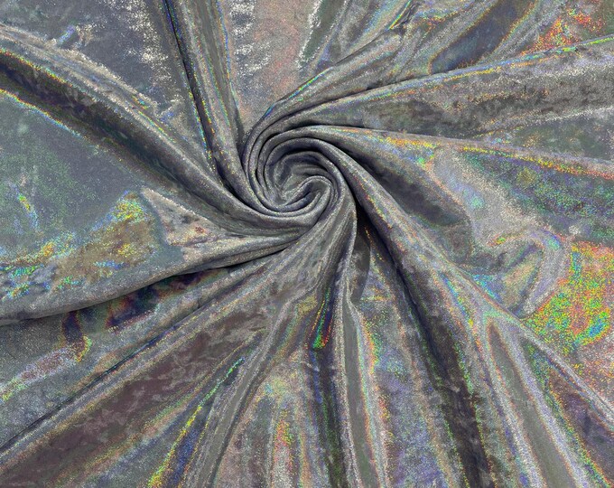 Lilac Oil Slick Iridescent Foggy Foil Stretch Velvet By The Yard/58" Wide Velvet Fabric | Foiled Velvet 4 Way Stretch.