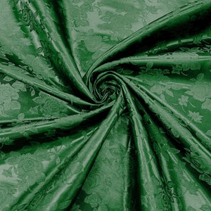 Emerald Green 60&quot; Wide Polyester Big Roses/Flowers Brocade Jacquard Satin Fabric/Cosplay Costumes, Skirts, Table Linen/Sold By The Yard.