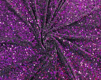 Purple economic all over shiny sequins on a 2 way stretch velvet , sold by the yard.