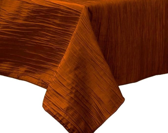 Burnt Orange Square Light Weight Accordion Design Crushed Taffeta Seamless Table Overlay