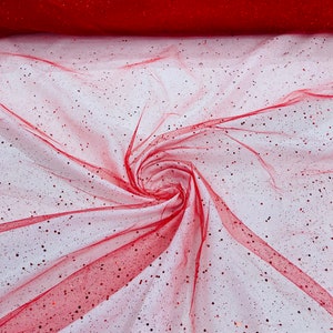 Red sparkle tulle glitter with sequin fabric shimmer/ tulle glitter for dresses/ mesh glitter fabric/ costume fabric.