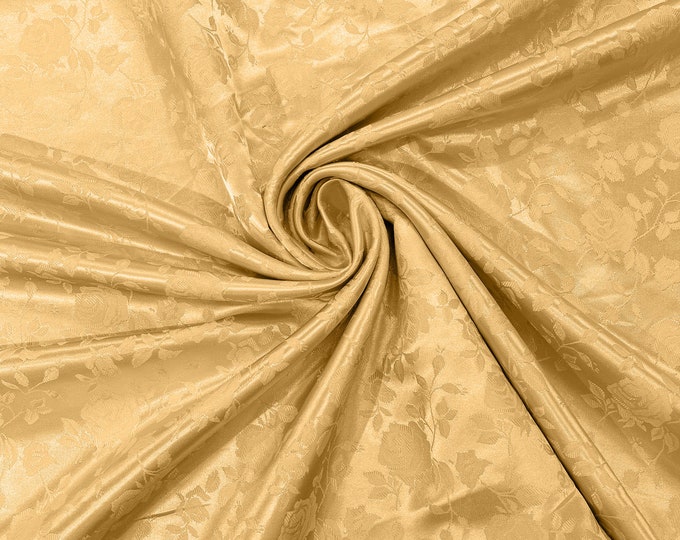 N/Gold 60" Wide Polyester Roses/Flowers Brocade Jacquard Satin Fabric/Cosplay Costumes, Skirts, Table Linen/Sold By The Yard.