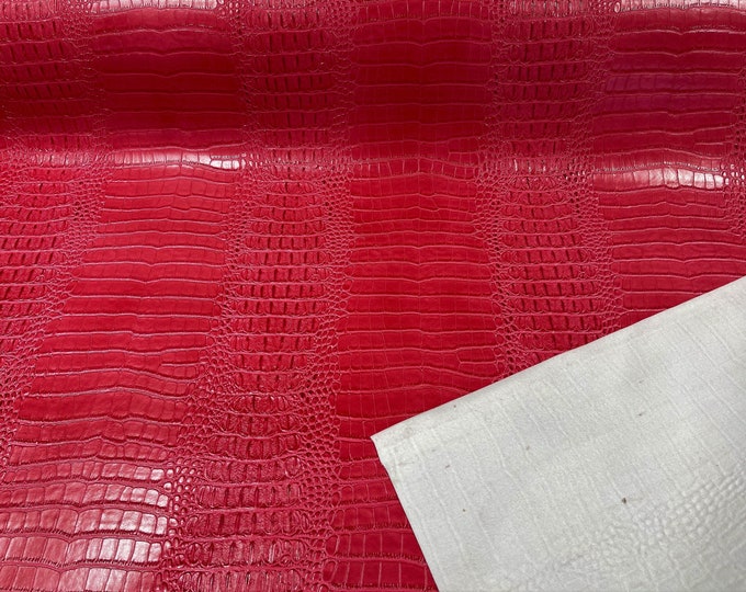 Red 53/54" Wide Gator Fake Leather Upholstery, 3-D Crocodile Skin Texture Faux Leather PVC Vinyl Fabric Sold By The Yard.