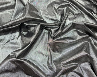 Black Metallic Polyester Dupioni Faux Silk Fabric | 55" Wide Wedding, Home Decor.