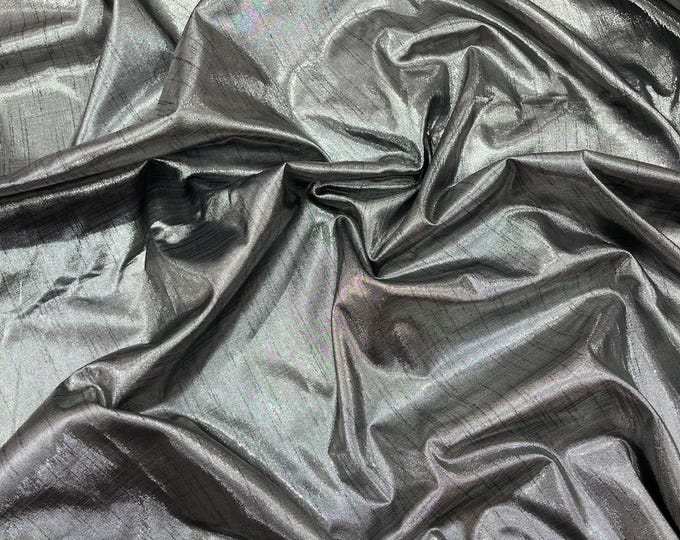 Black Metallic Polyester Dupioni Faux Silk Fabric | 55" Wide Wedding, Home Decor.