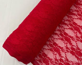 Rote Stretch Spitze Vintage Blumenstoff, 150 cm breit, 4-Wege für Kostüme und Kleidung