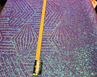 Lavender iridescent sequin geometric diamond design on a 2 way stretch mesh fabric-prom-nightgown-sold by the yard-free shipping in the USA-