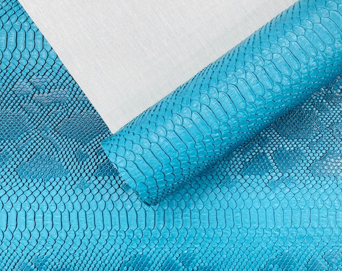 Turquoise Viper Snake Skin Texture Faux Leather Fabric| 54" Wide| Upholstery| Bags.